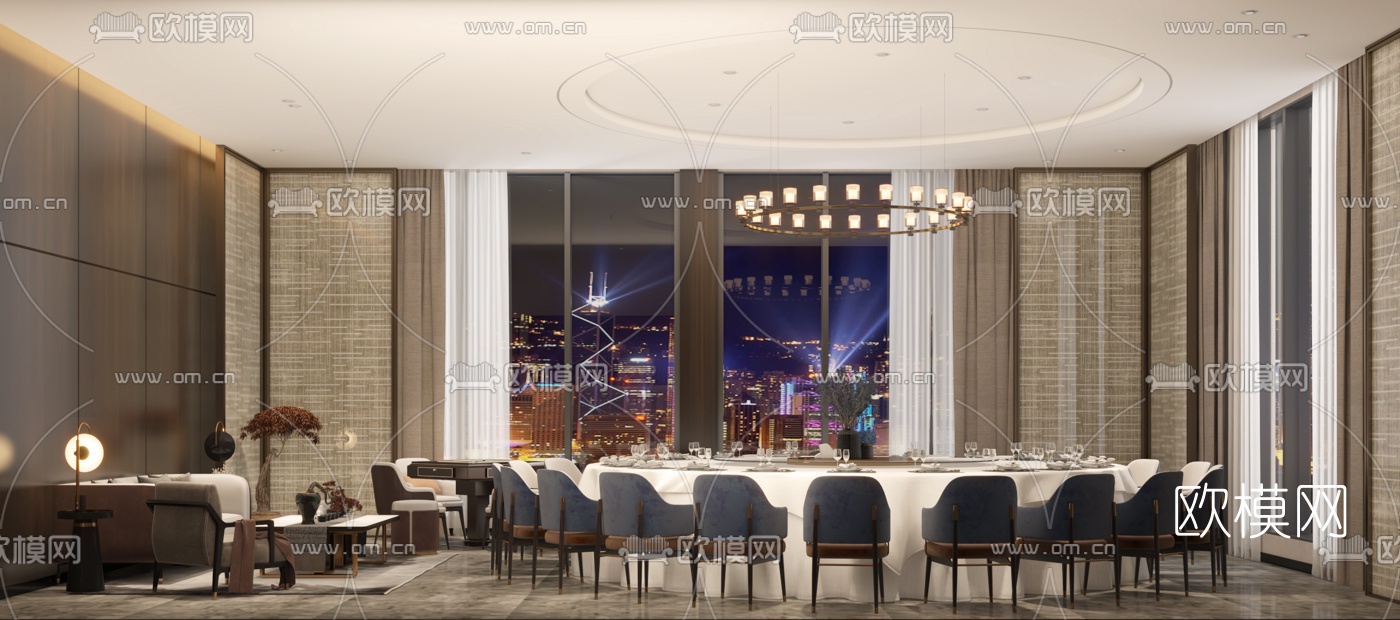 新中式餐厅包间3d模型