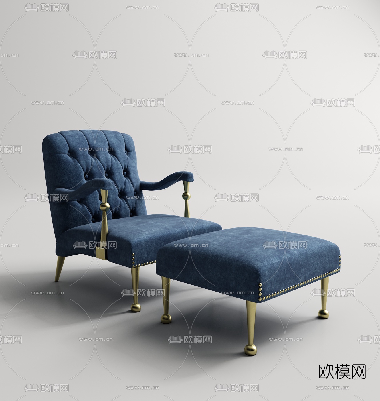 欧式布艺休闲椅3d模型-免费3dmax模型库-欧模网