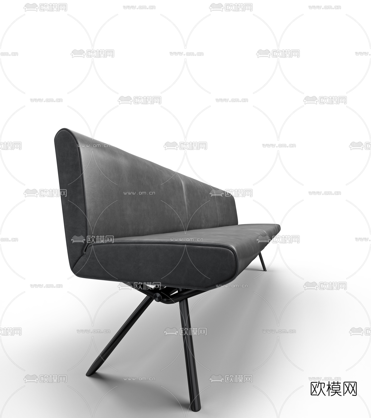 意大利Riva1920品牌 现代黑色皮革休闲长椅3d模型