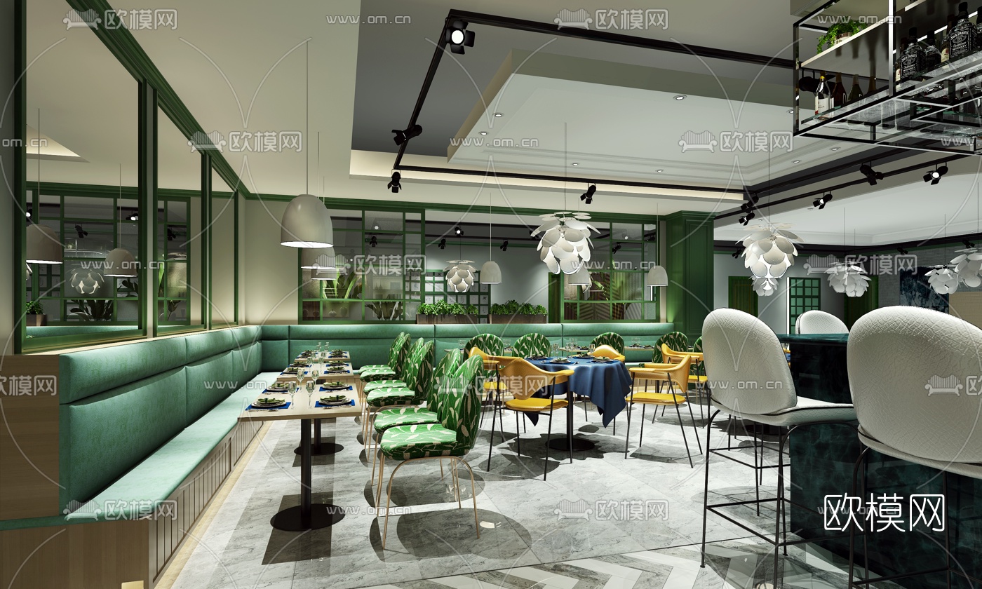 现代休闲西餐厅3d模型