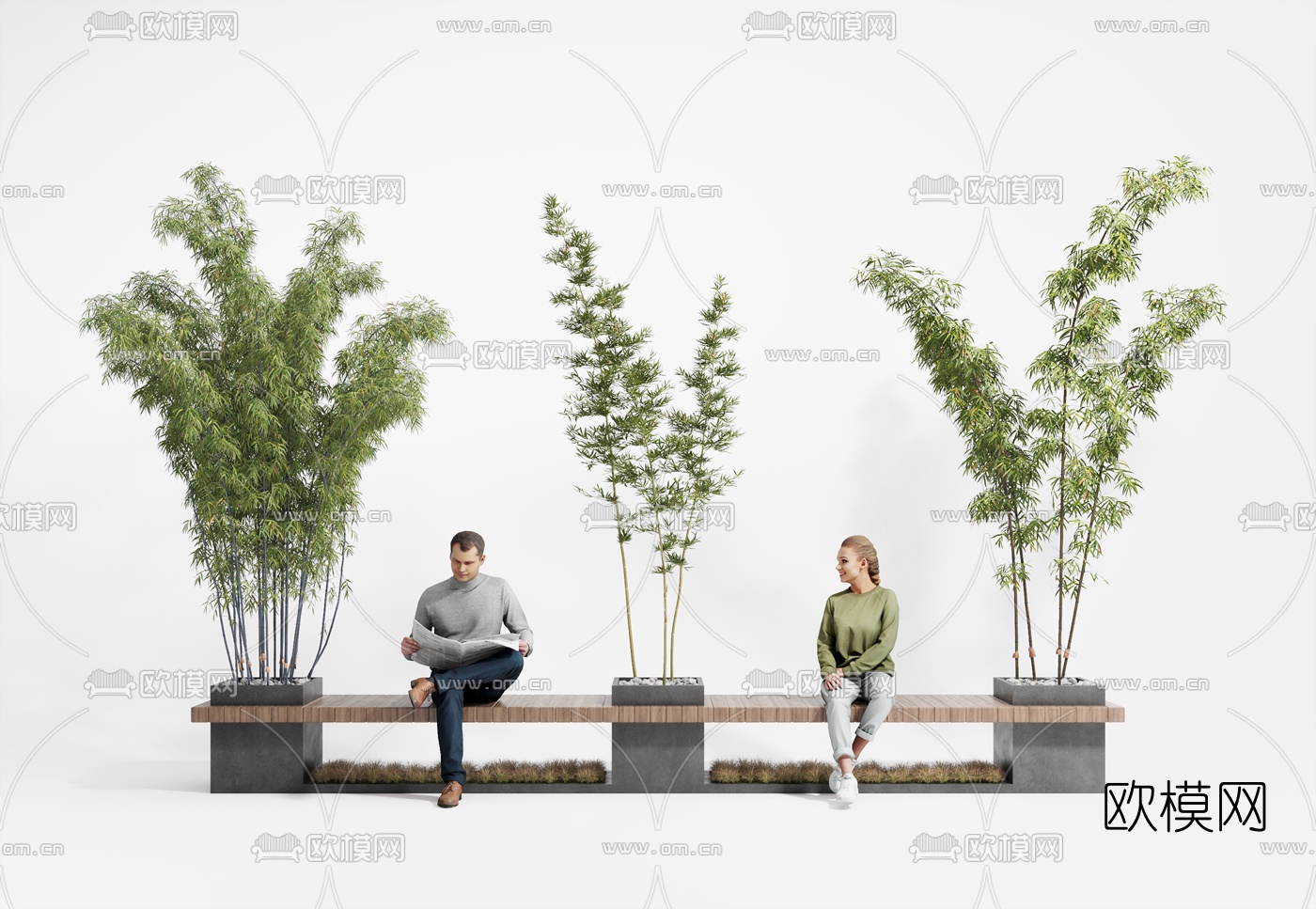 现代公园户外长凳3d模型下载