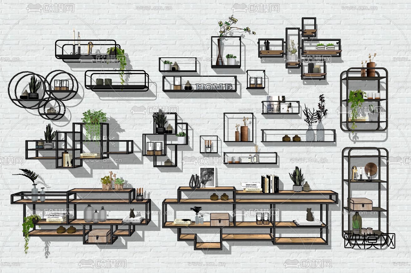 现代置物架su模型下载