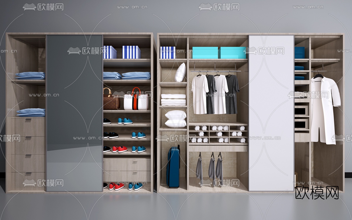 中式实木衣柜组合3d模型下载