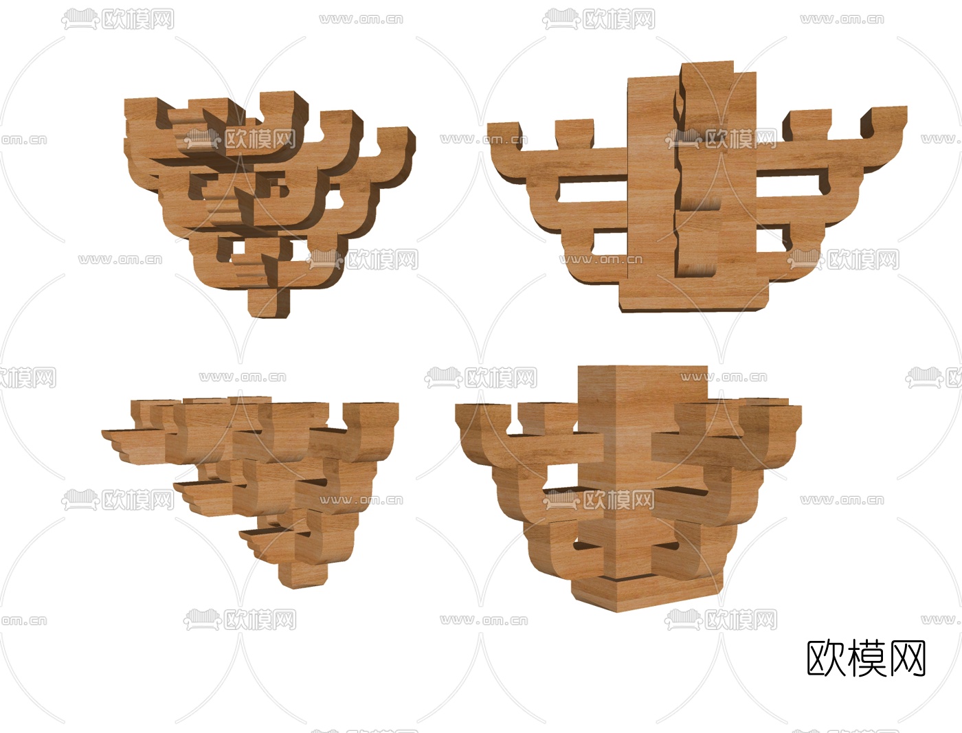 新中式实木斗拱挂件su模型下载