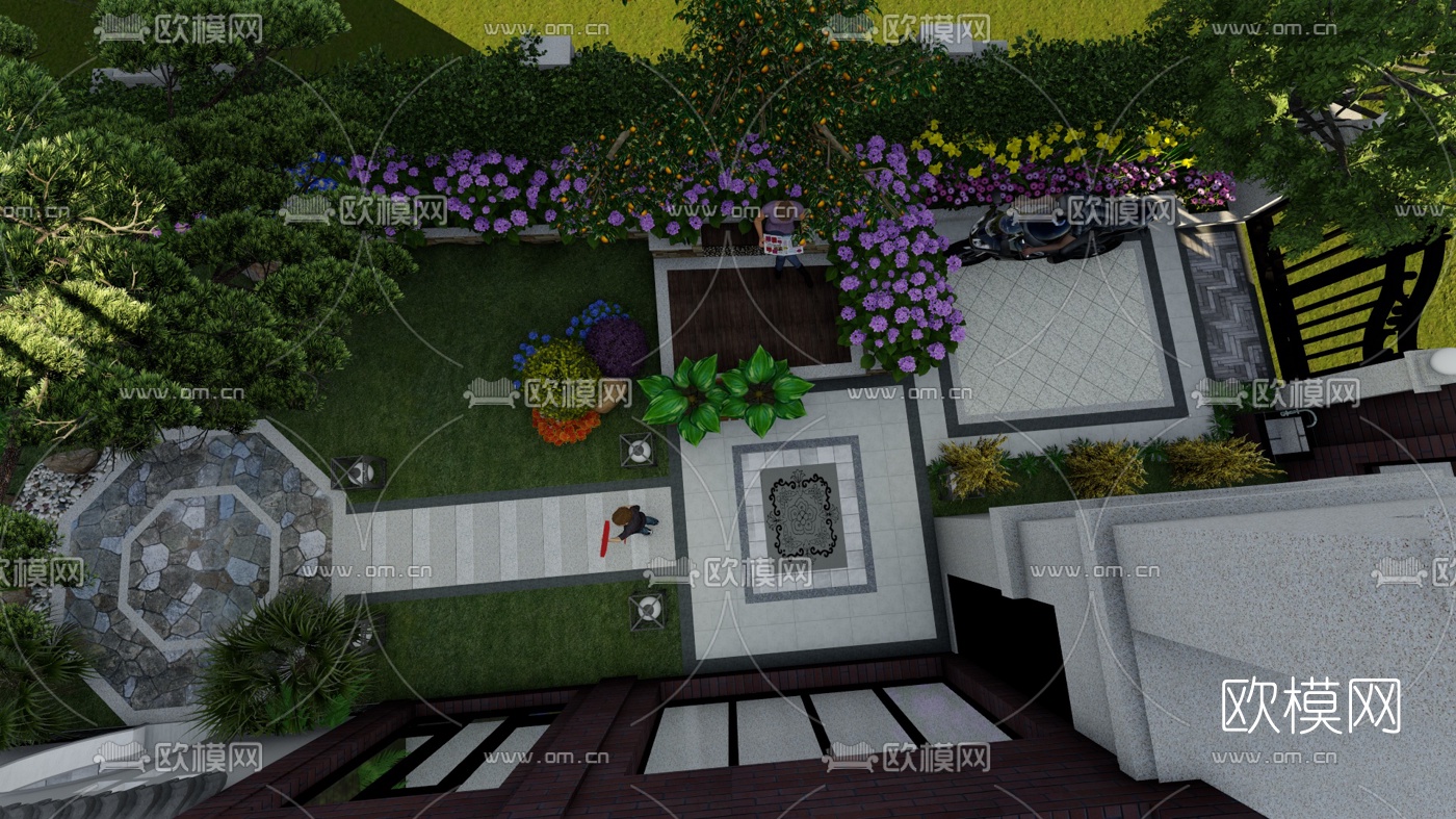 新中式庭院花园设计su模型下载（渲染图5）