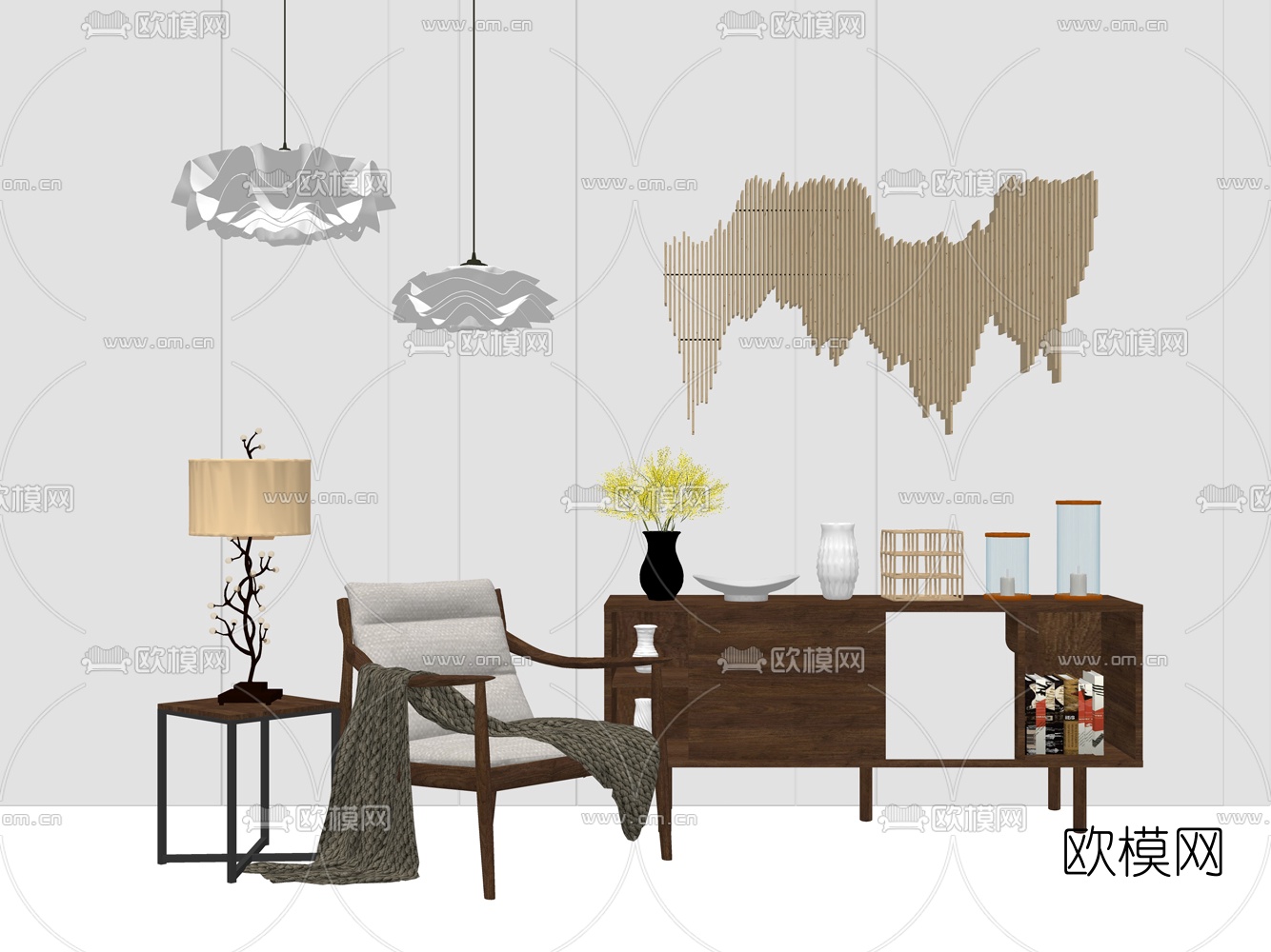 北欧边柜su模型下载（渲染图1）