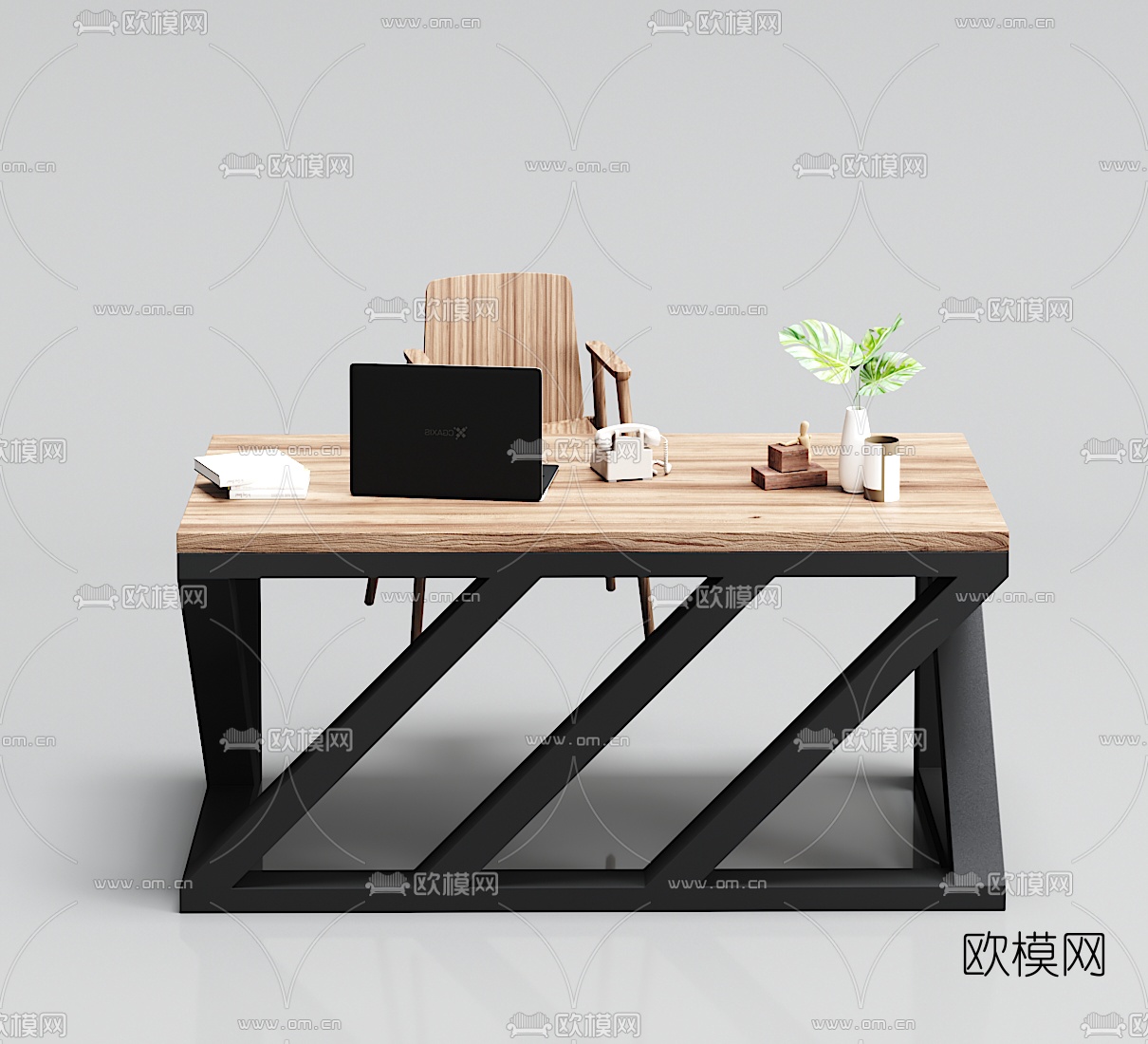 现代实木书桌3d模型