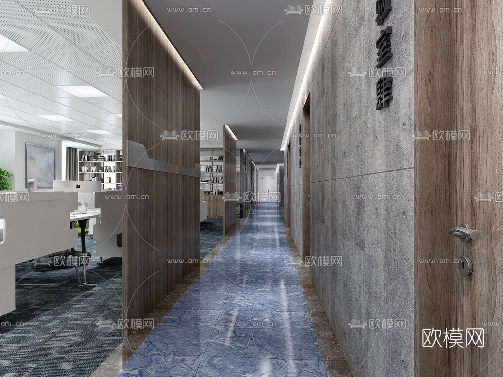 现代办公室过道3D模型-免费3dmax模型库-欧模网
