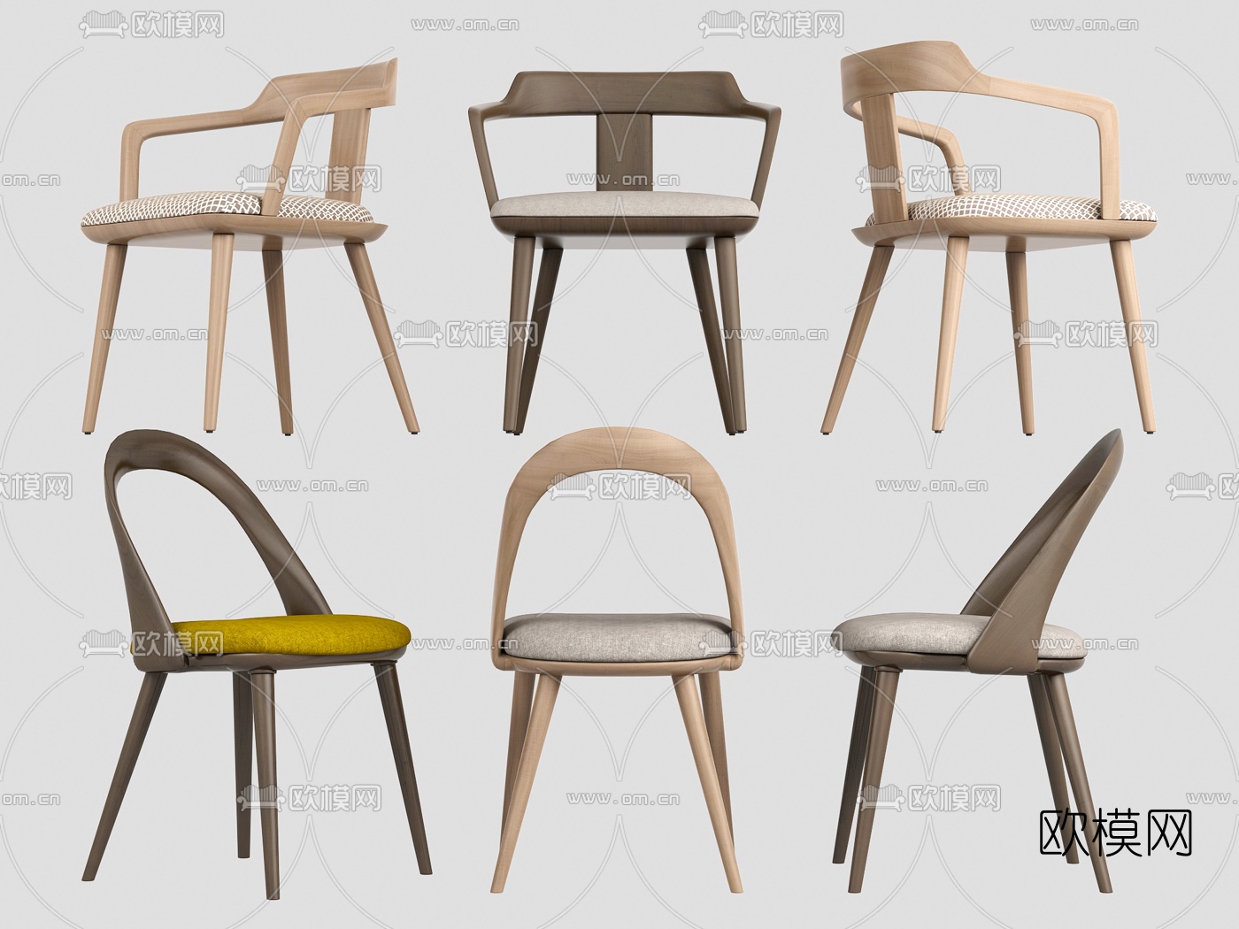 新中式实木单椅3d模型下载