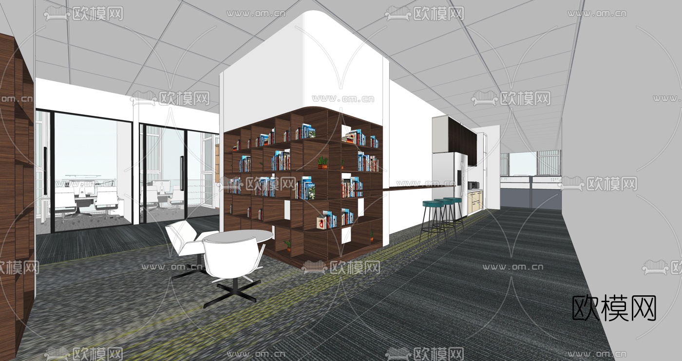 现代办公室SU模型下载（渲染图2）