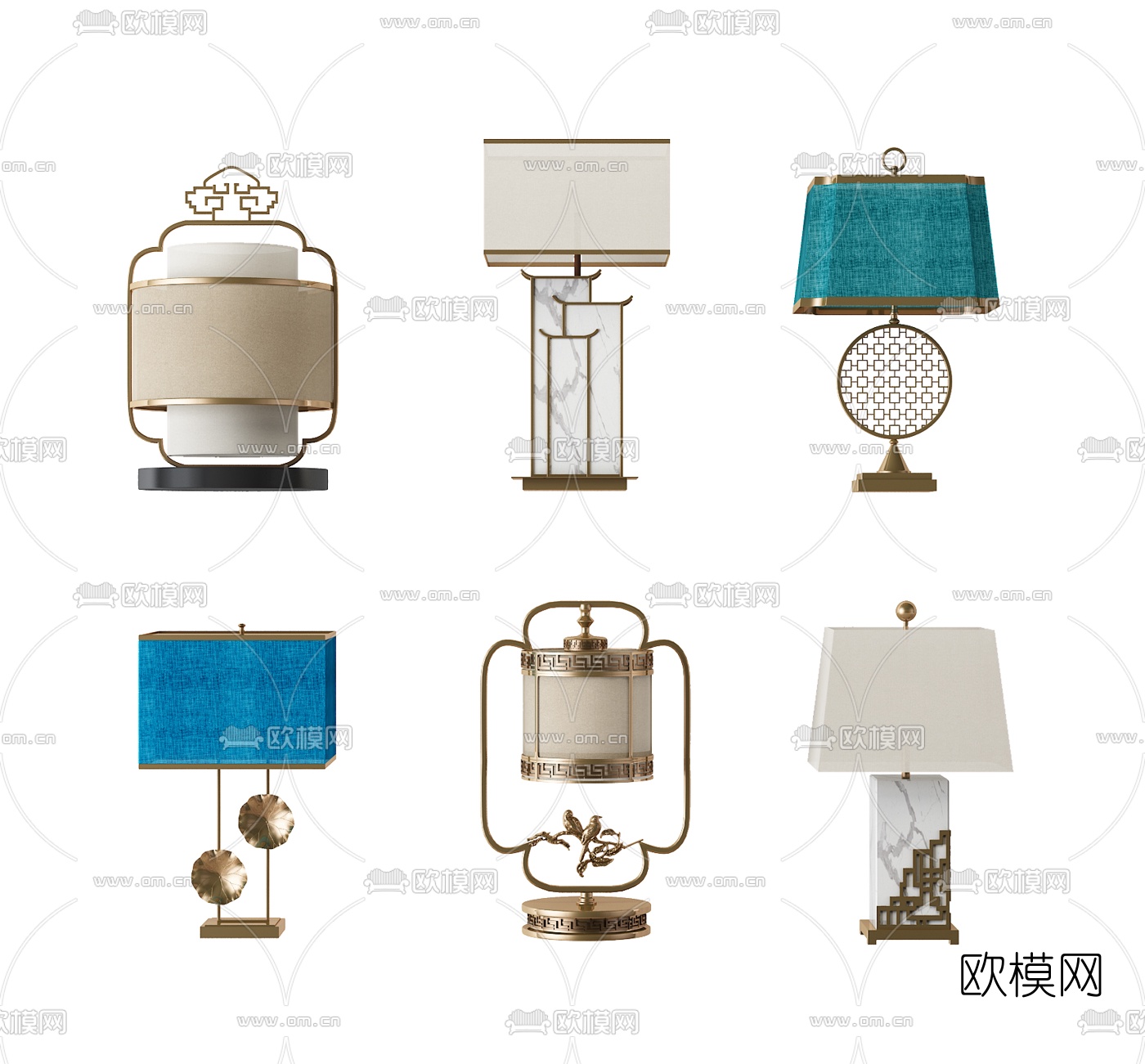 新中式台灯组合3d模型下载