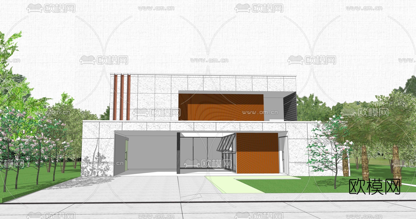 现代独栋别墅asu模型下载（渲染图3）
