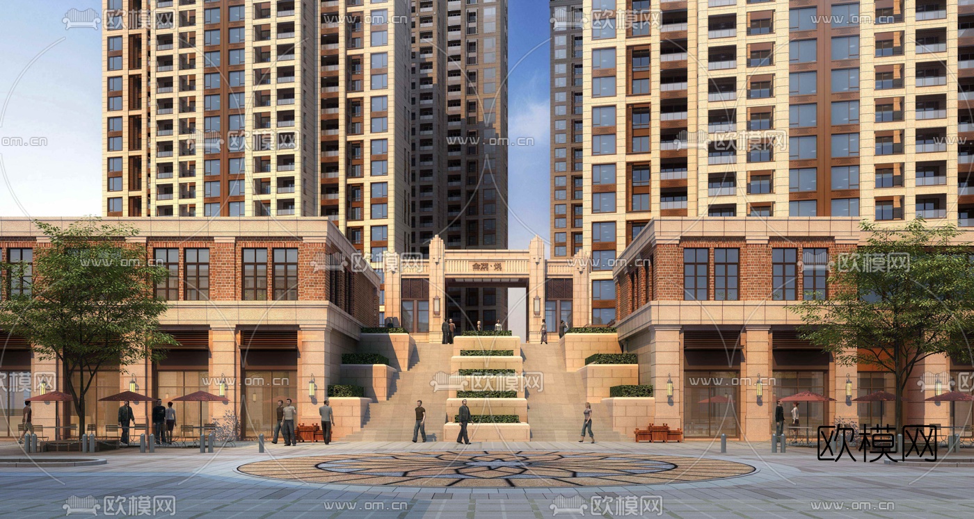 现代小区入口门头3d模型下载