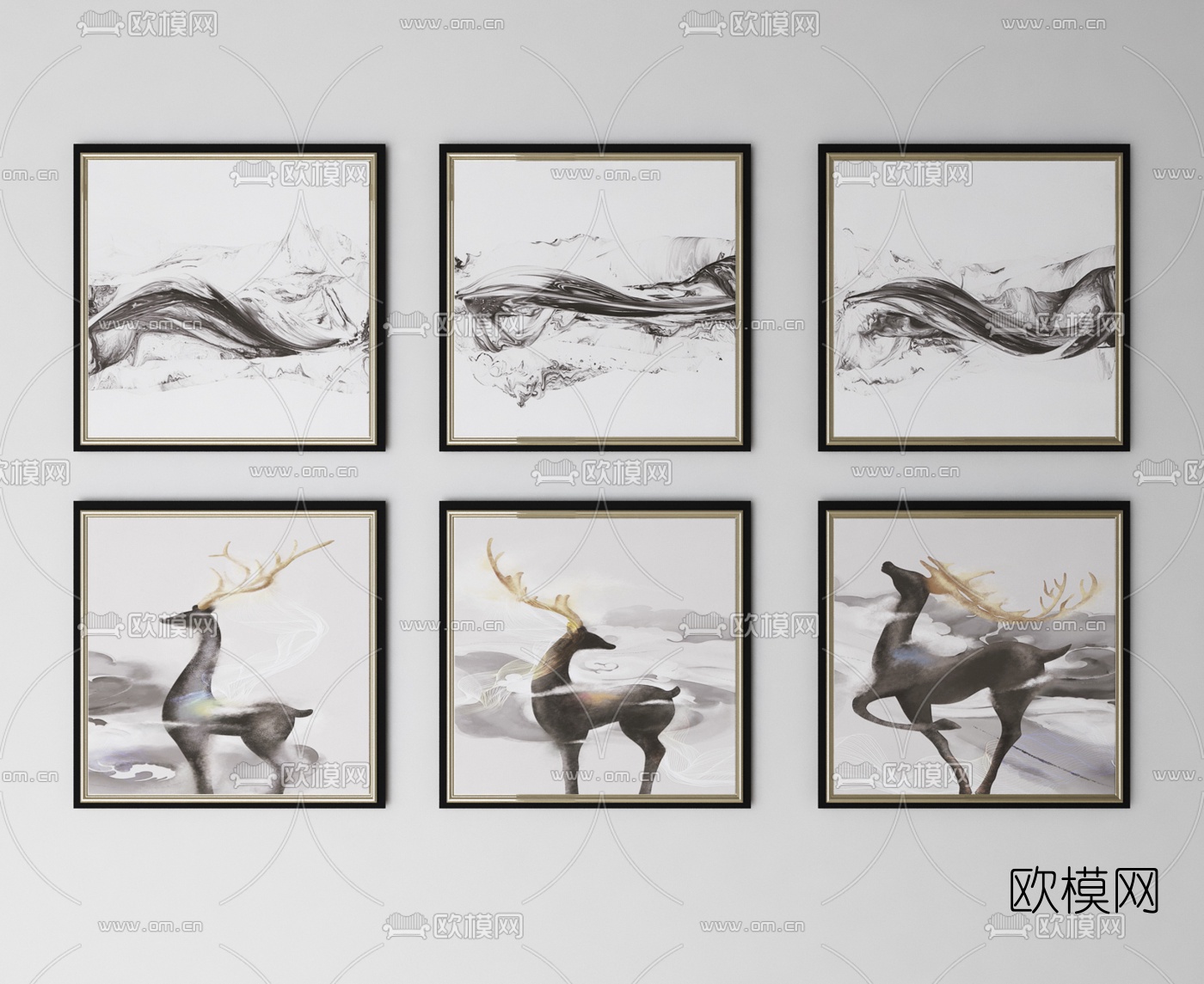现代梅花鹿抽象挂画3d模型