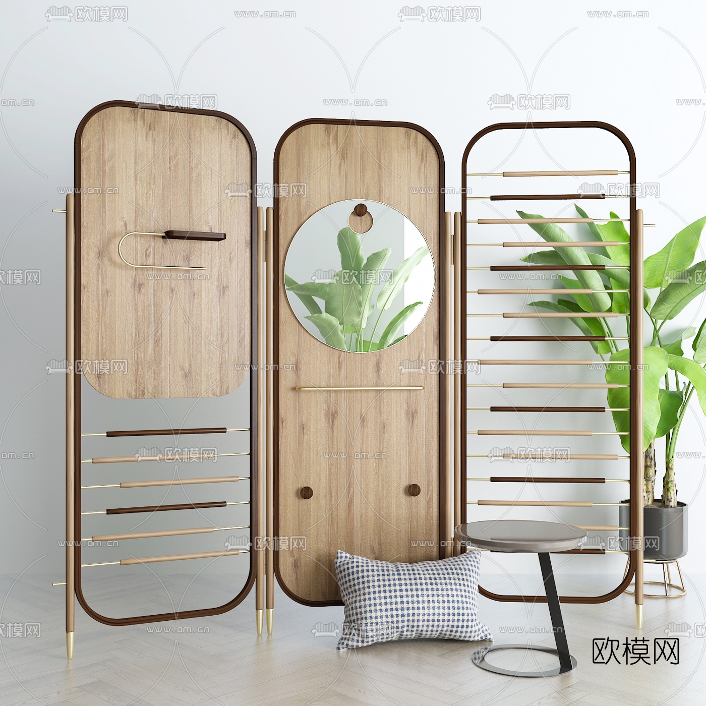 现代木质屏风隔断3d模型下载（渲染图1）