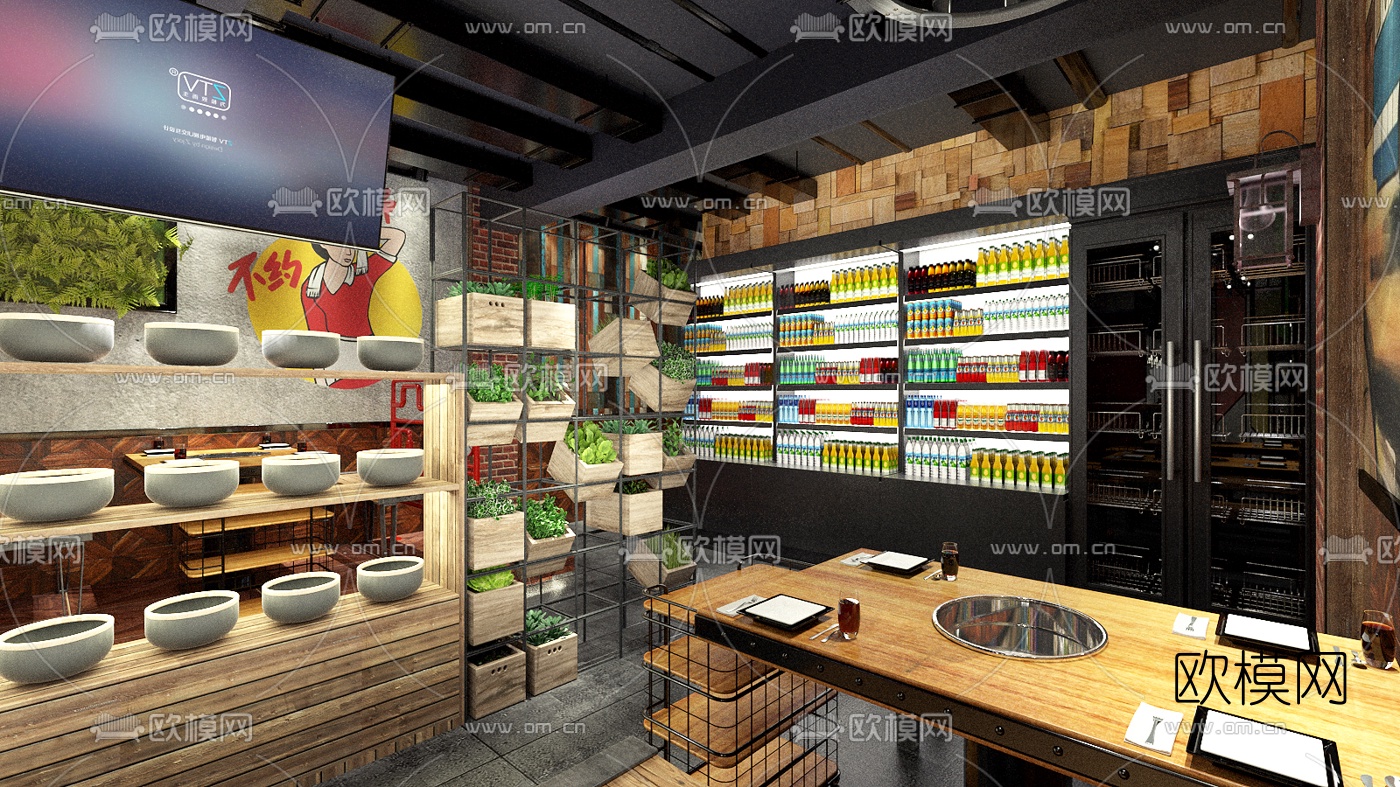 工业风串串火锅店su模型下载（渲染图3）