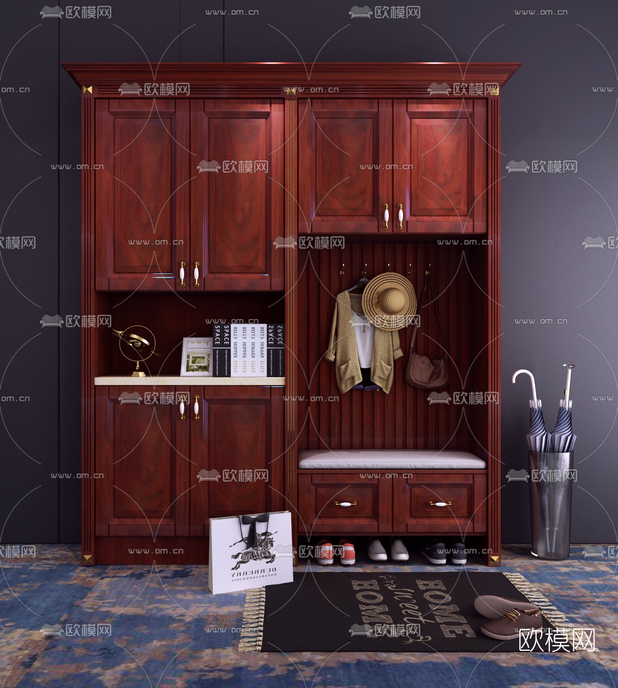 美式多功能鞋柜3d模型下载