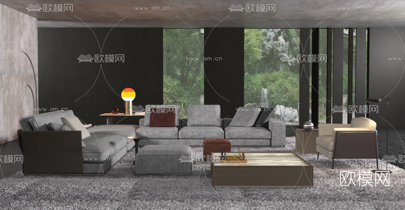 意大利Minotti品牌 现代布艺转角沙发组合3d模型下载