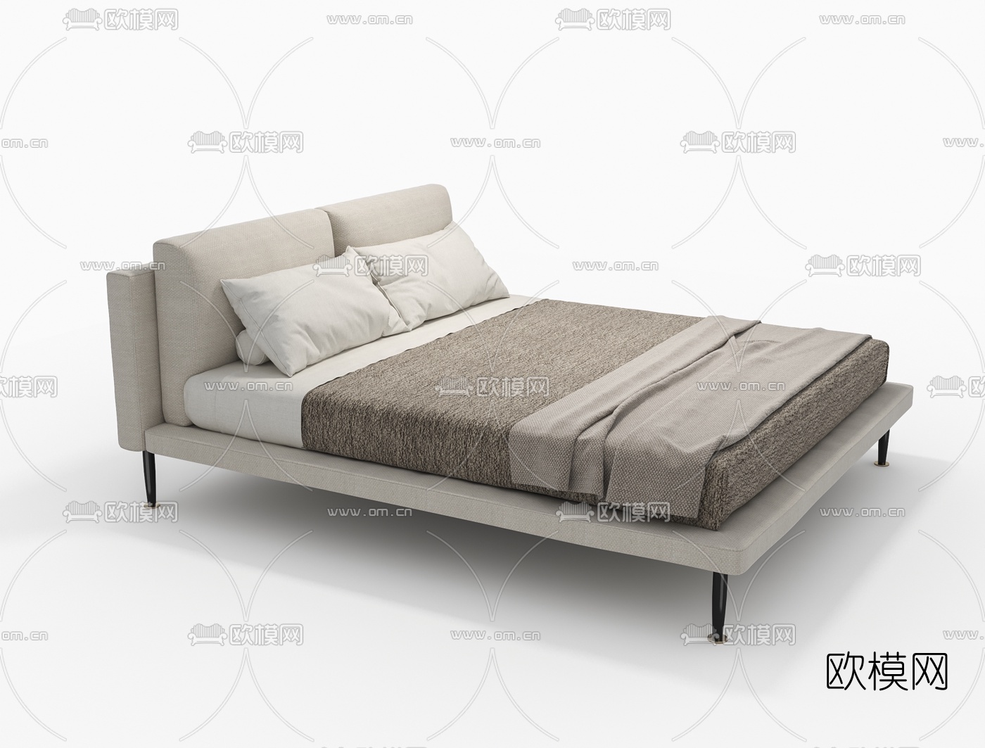 意大利Living Divani品牌 现代布艺双人床3d模型下载（渲染图2）
