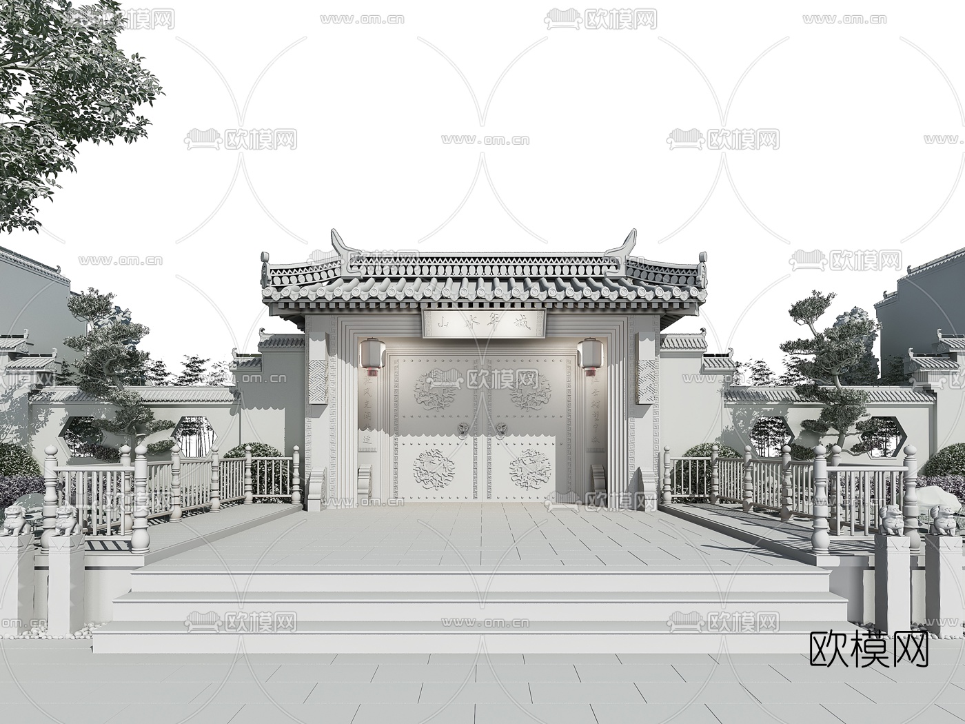 新中式庭院大门门头3d模型
