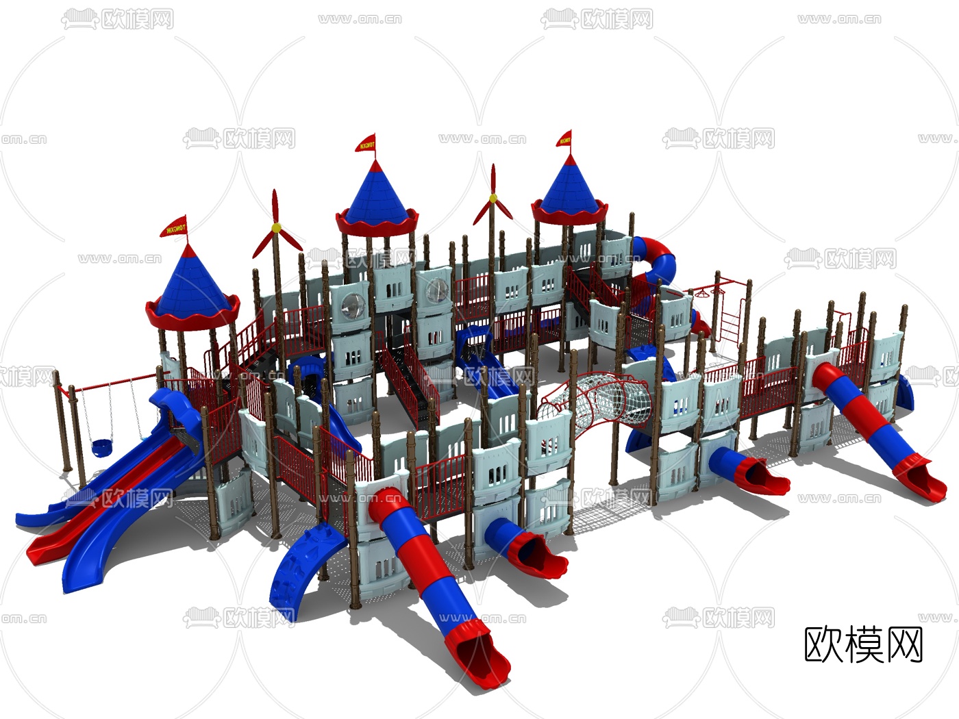 现代大型城堡儿童滑梯3d模型下载（渲染图2）