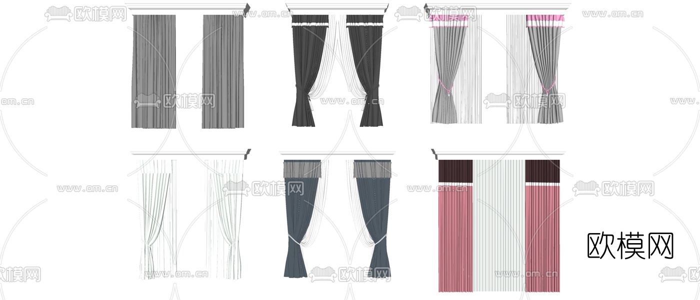 欧式布艺窗帘组合su模型下载