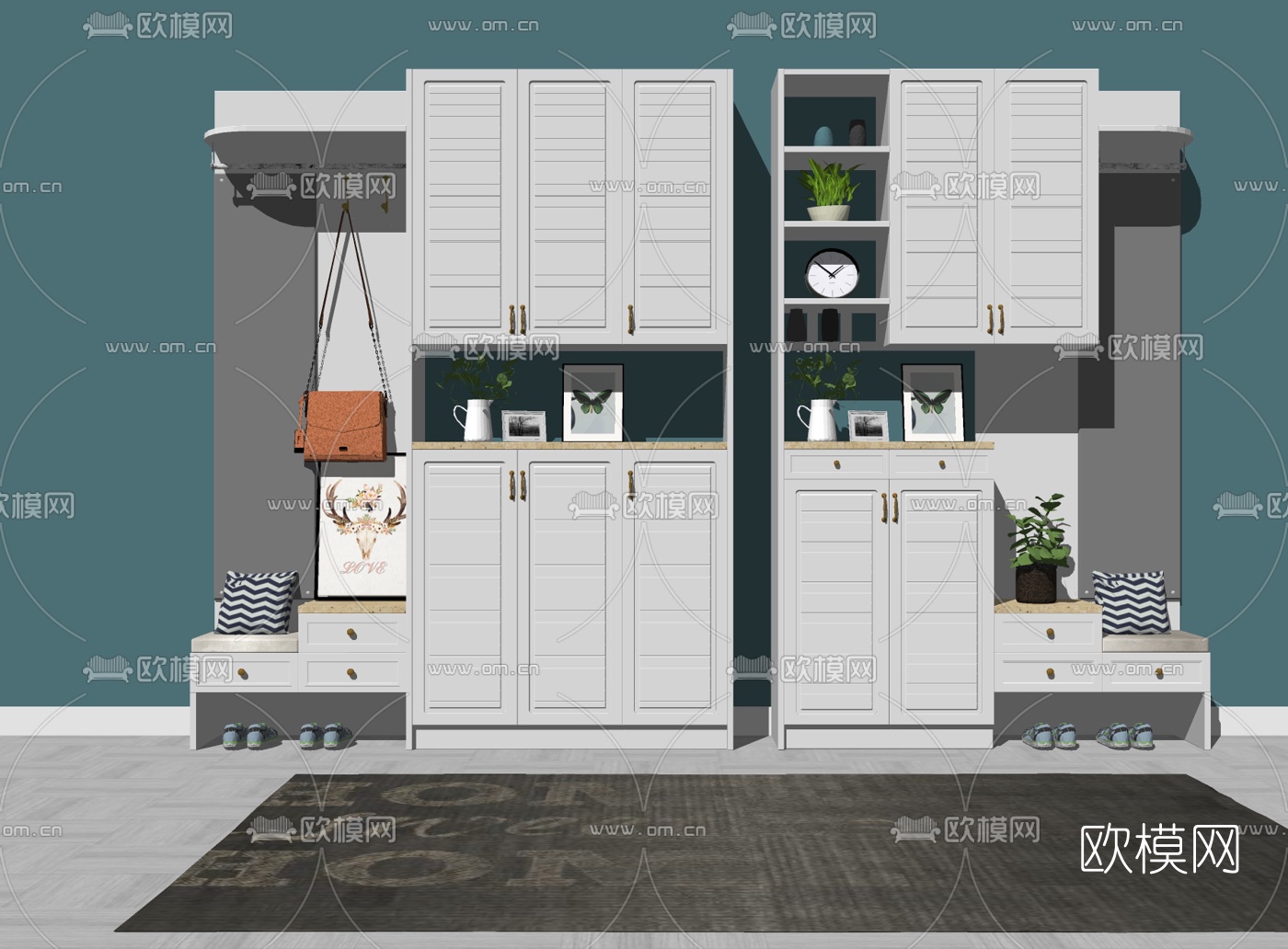 美式多功能鞋柜su模型下载