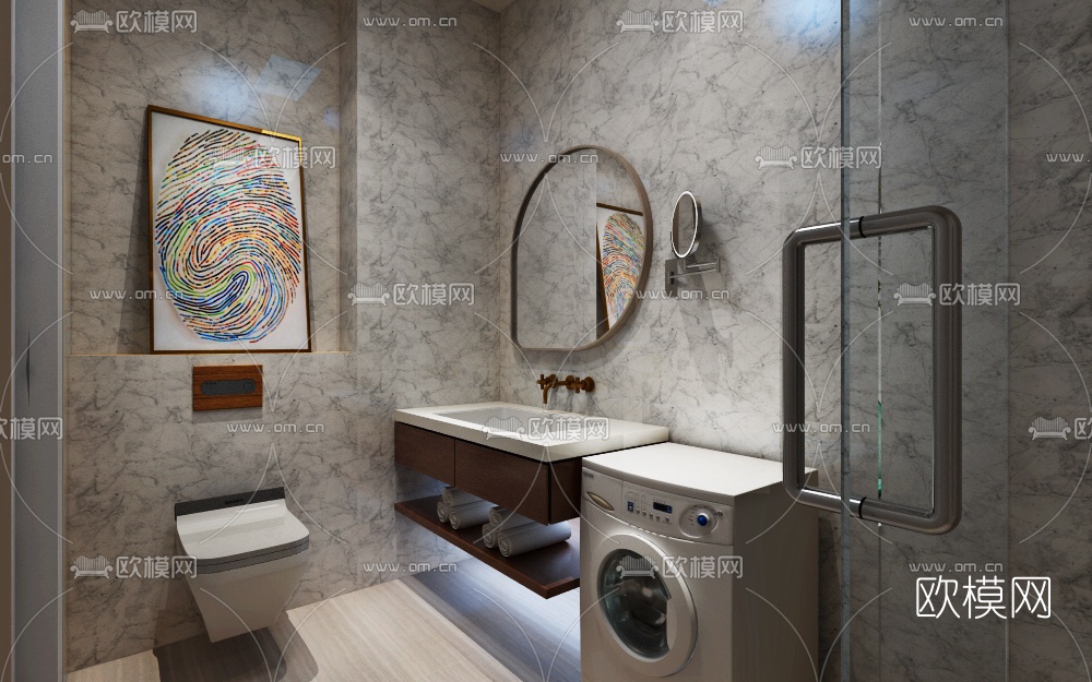 现代洗衣机马桶台盆组合3D模型
