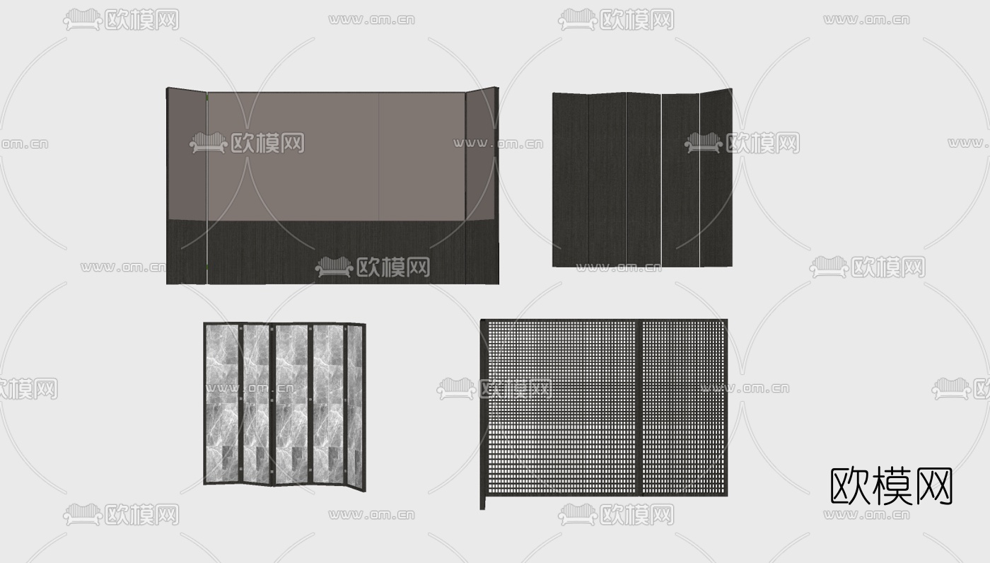 新中式屏风隔断su模型下载