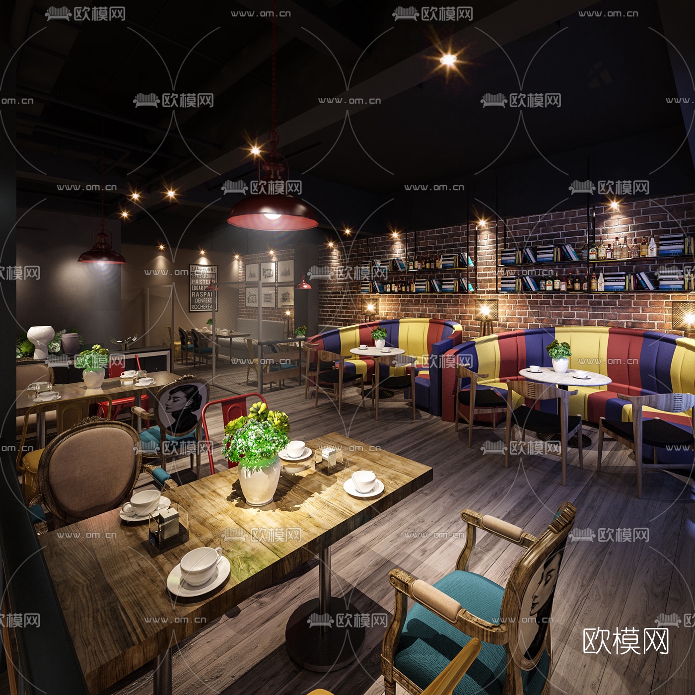 工业风休闲西餐厅3d模型