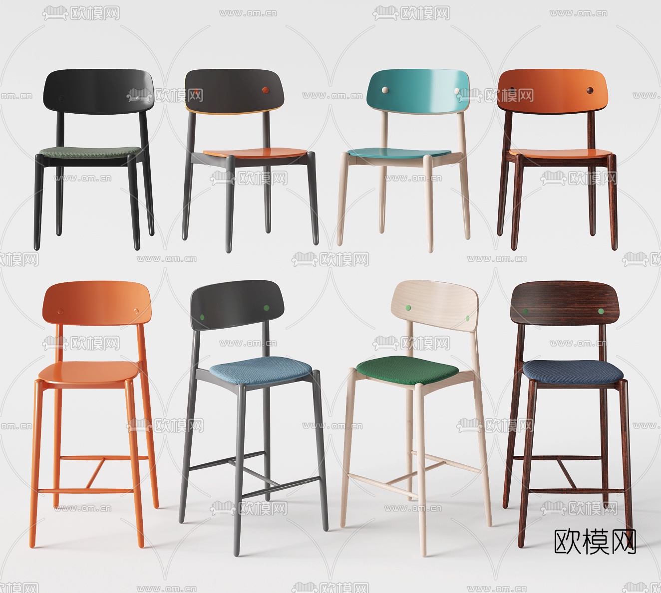 北欧木质吧椅单椅3d模型下载