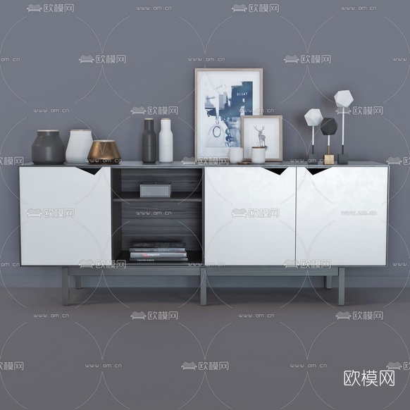 现代实木边柜3d模型下载(渲染图1)