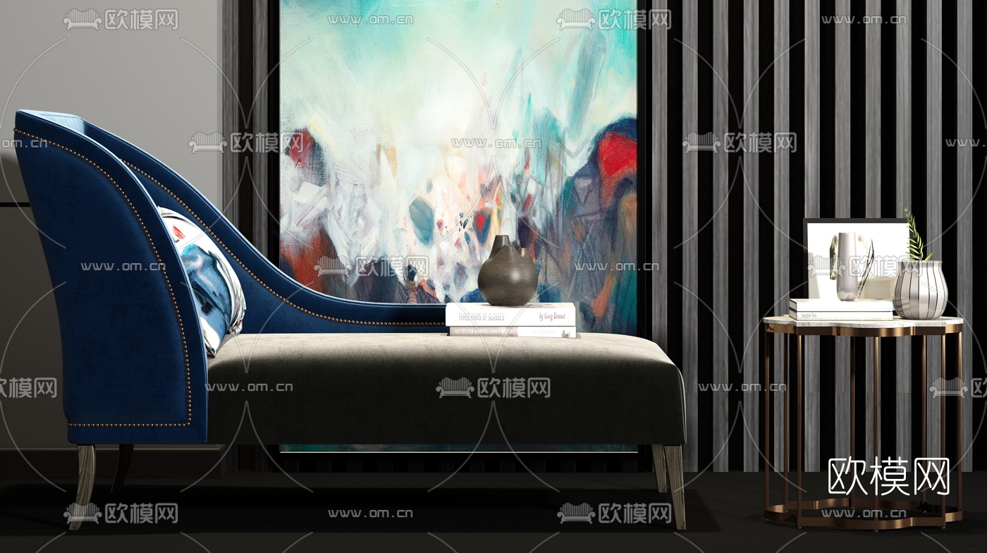 现代绒布贵妃椅3d模型下载