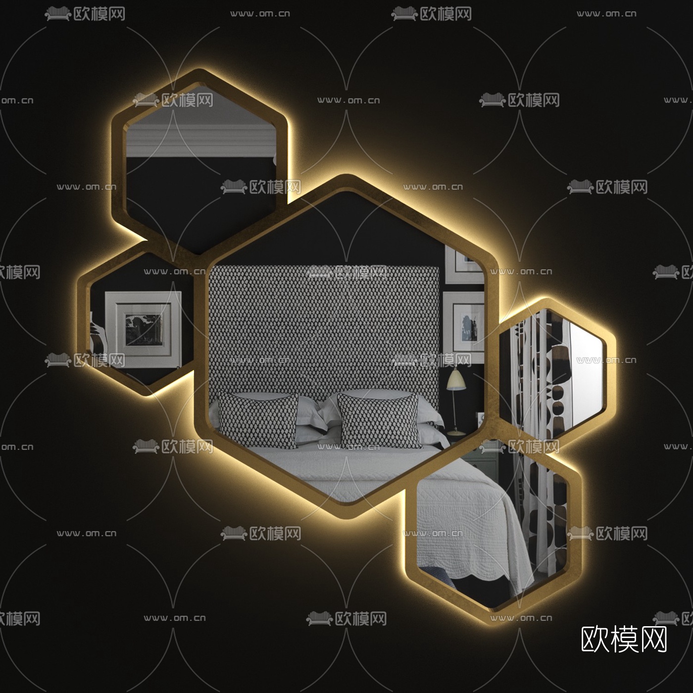 现代金属装饰镜子3d模型下载（渲染图2）