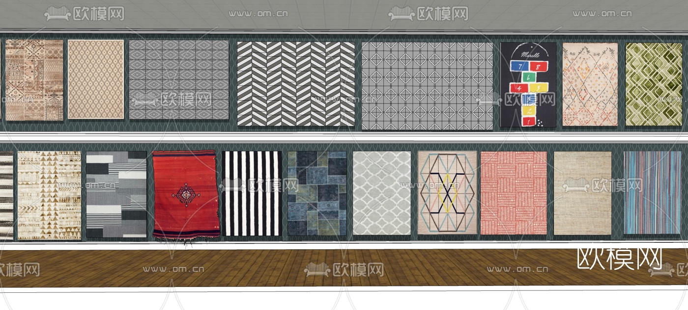 现代地毯组合su模型下载（渲染图2）