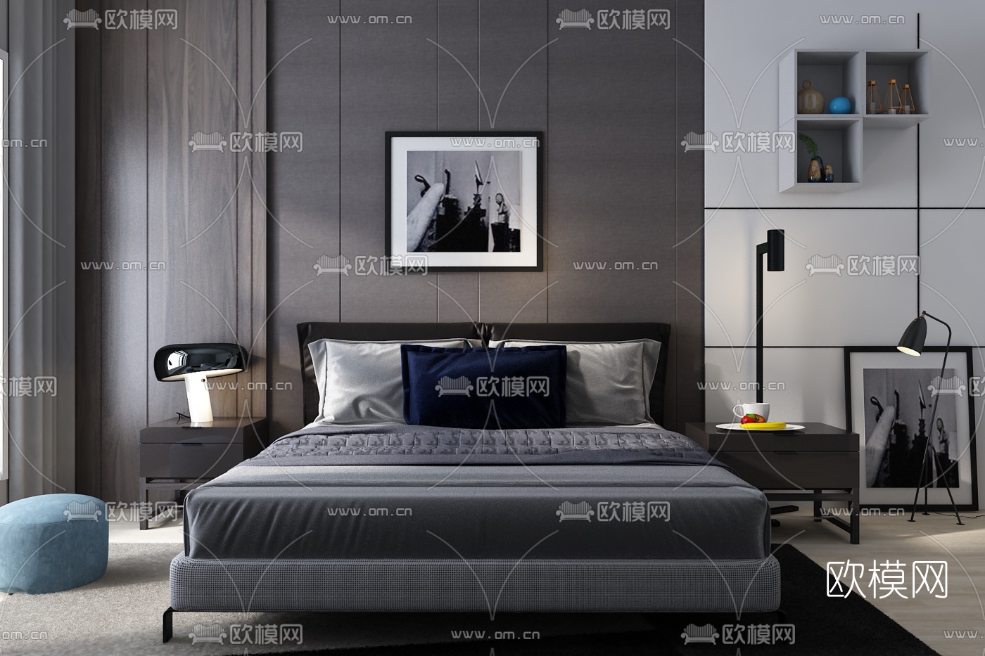 现代布艺双人床d模型