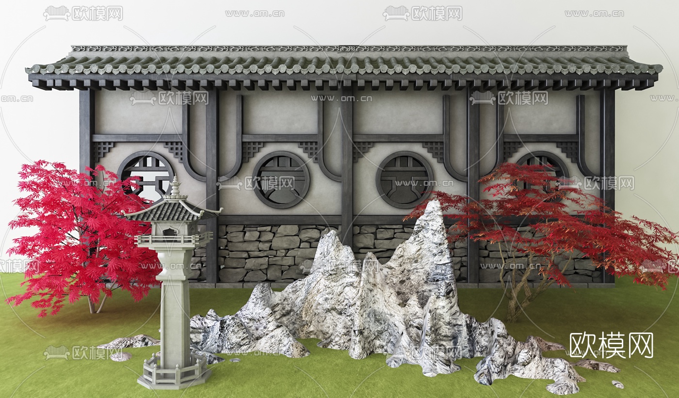新中式假山景观小品3d模型