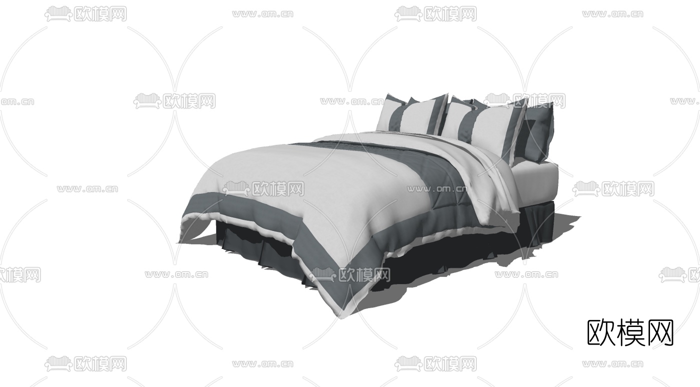 现代双人床免费su模型下载（渲染图2）