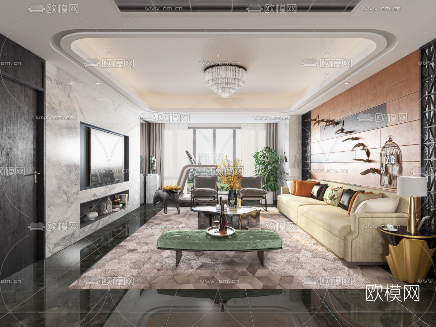 后现代客厅餐厅3d模型