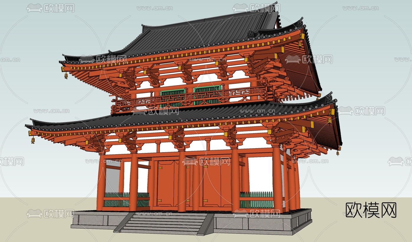 中式塔楼免费su模型下载