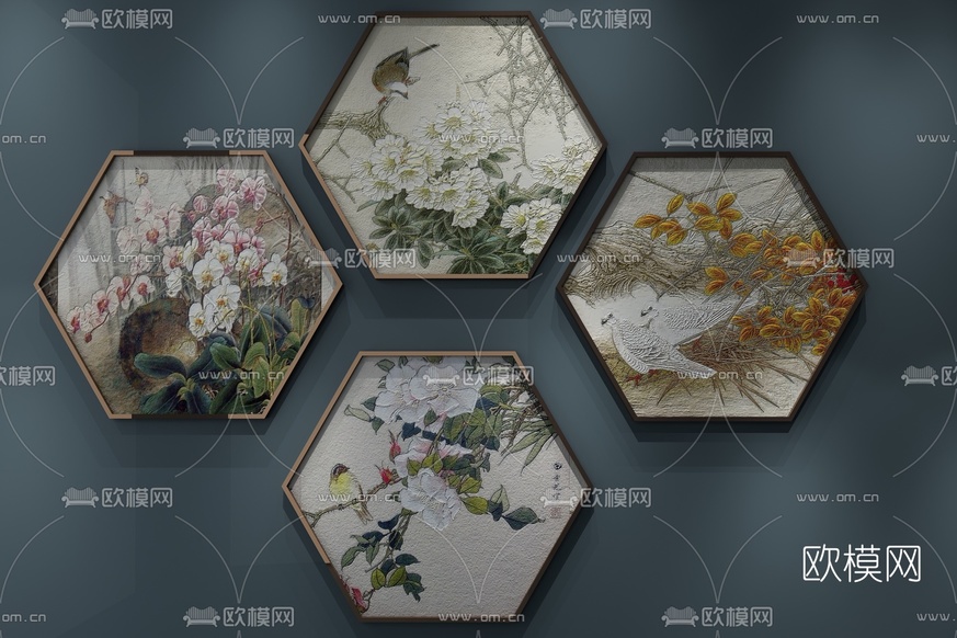 中式装饰画组合3D模型下载