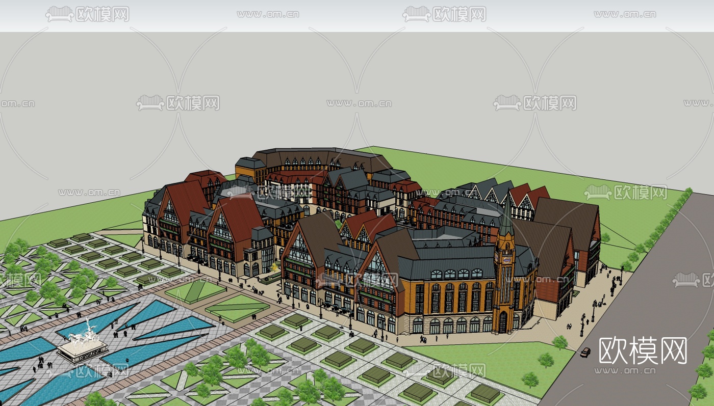 欧式商业街su模型下载（渲染图2）