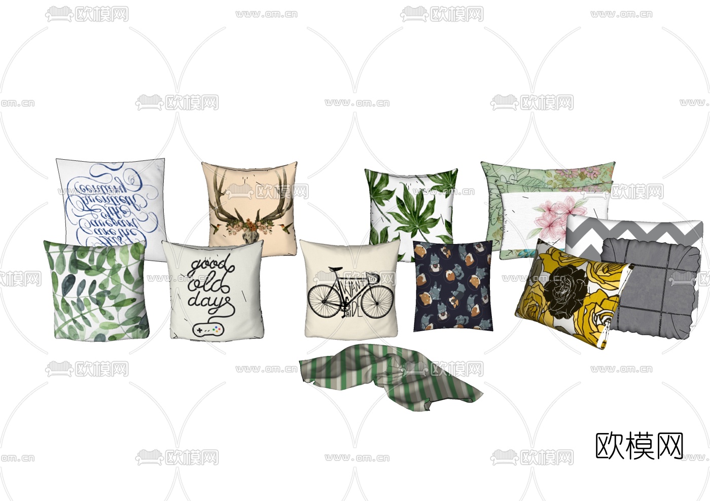北欧布艺抱枕免费su模型下载