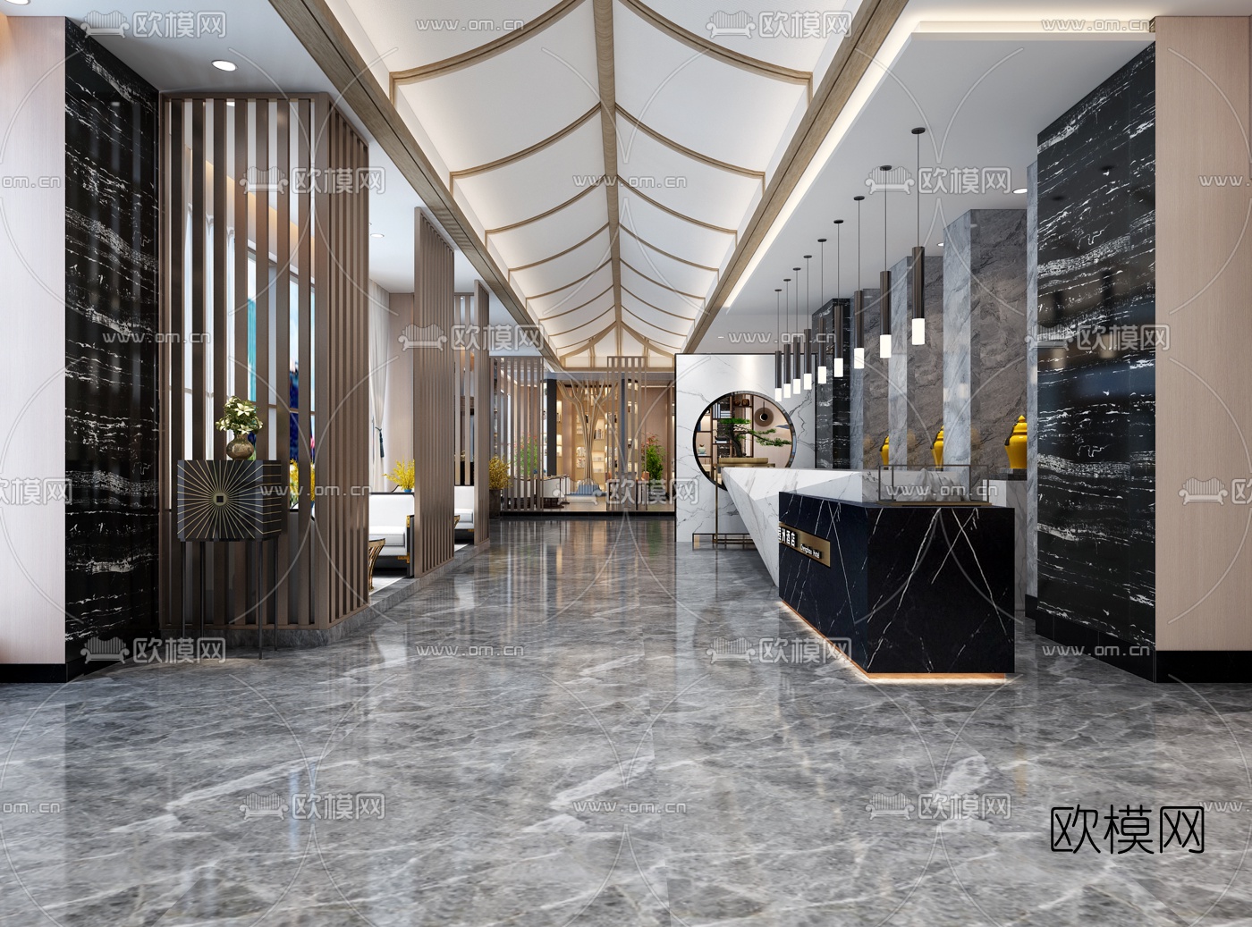 新中式酒店大堂3d模型