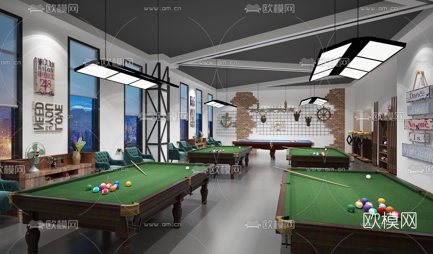 工业风桌球室3d模型
