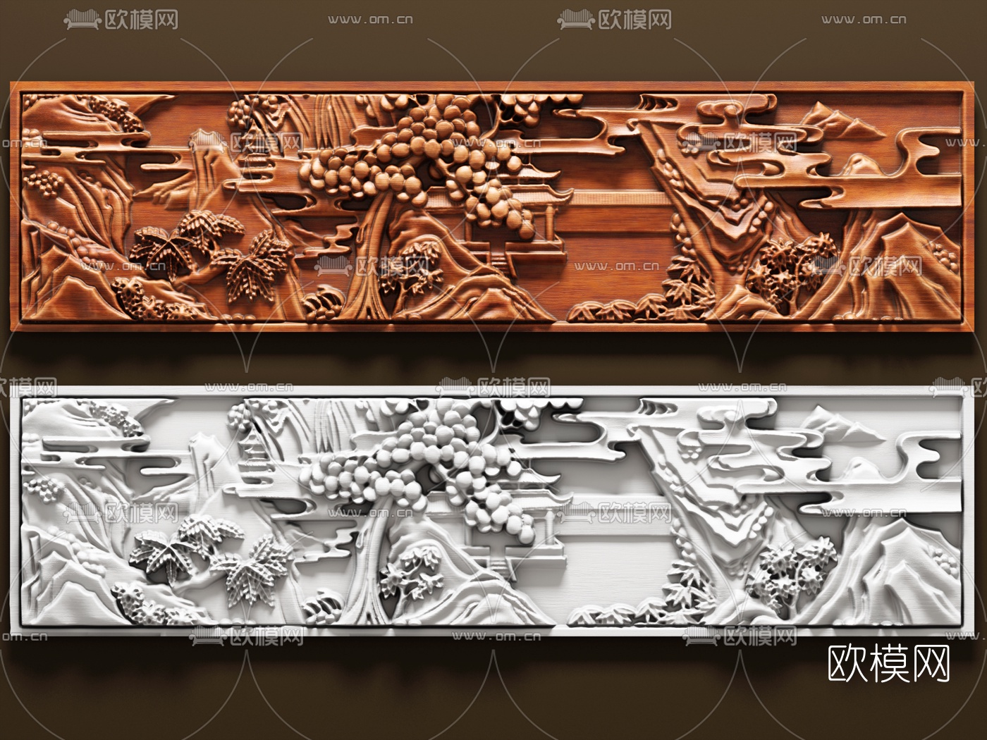 中式山水木雕3d模型
