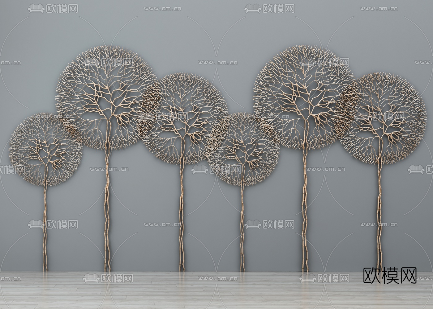 现代金属树墙饰挂件3d模型下载