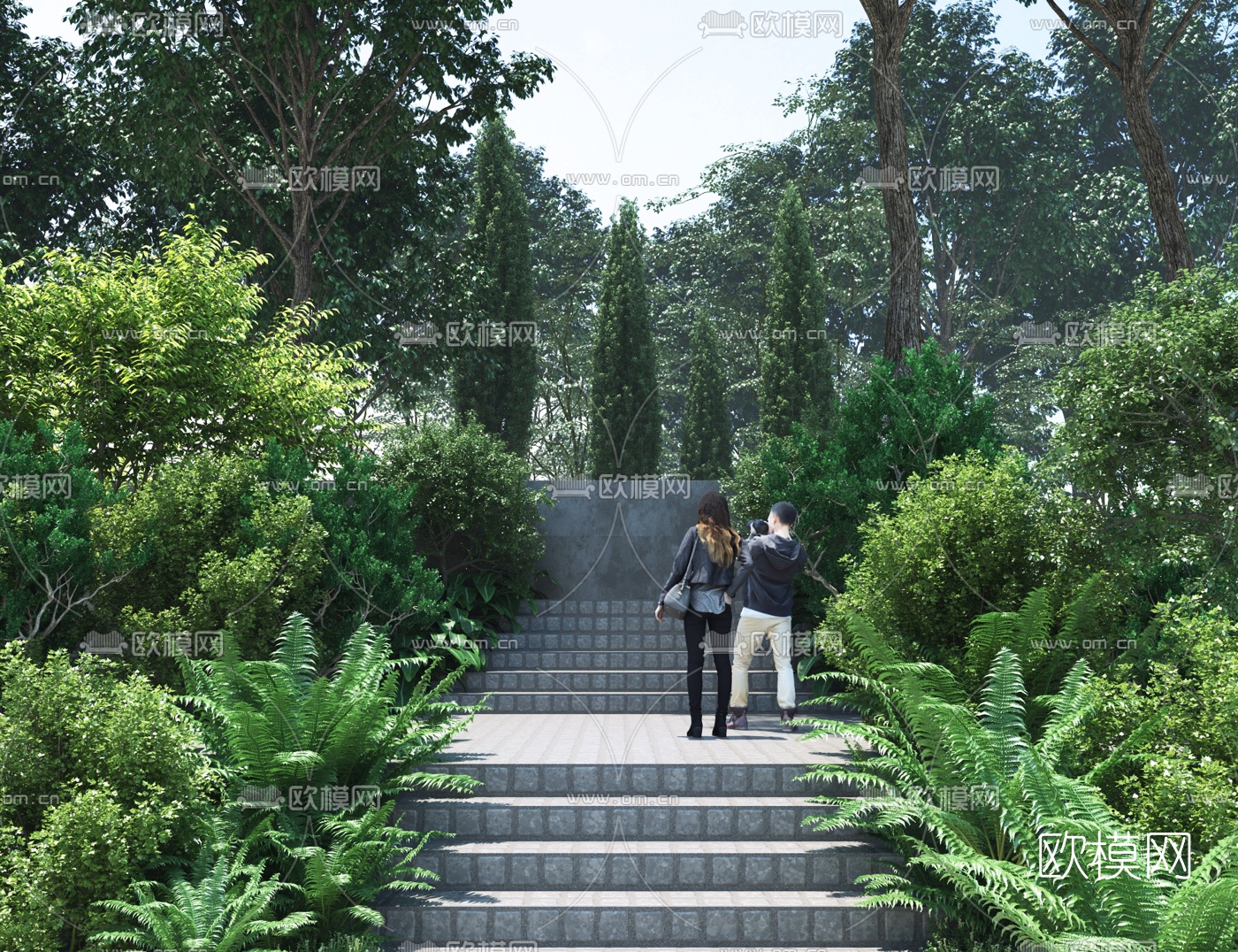 现代公园园林景观3d模型下载（渲染图1）