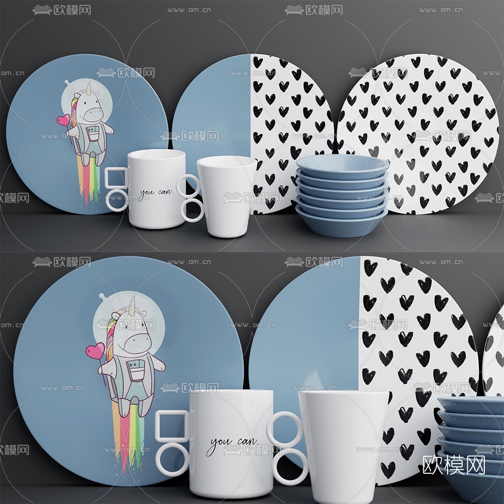 北欧餐具组合3d模型下载