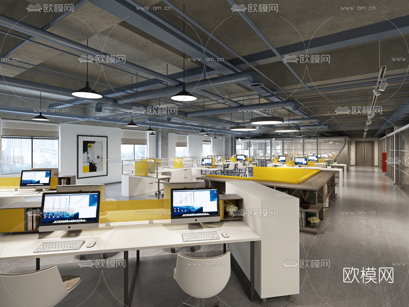 现代敞开式办公室3D模型-免费3dmax模型库-欧模网